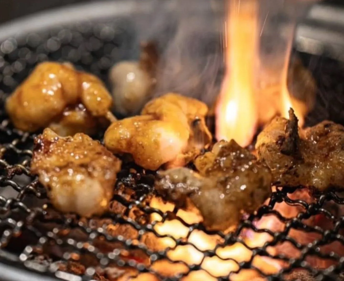 炭火で焼くホルモン